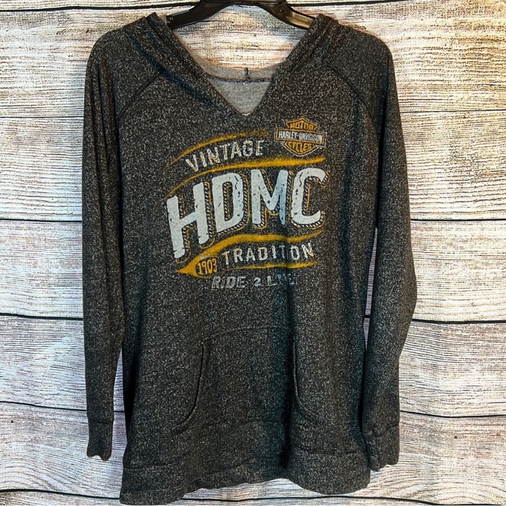 Boswell’s Harley Davidson Nashville Hooded Lightweight Grey Marbled V-Neck